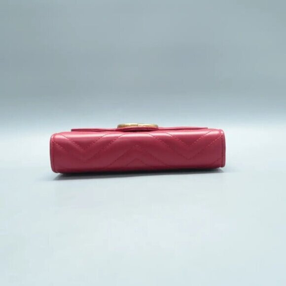 Authentic GUCCI GG Marmont Chain Wallet Red Leather Shoulder Bag Lux550-100225 - Picture 4 of 12